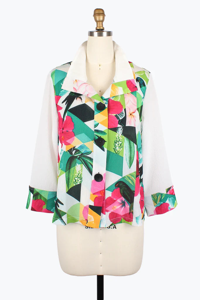 Damee 4966-MLT S25 Tropical Collage Crinkled Jacket