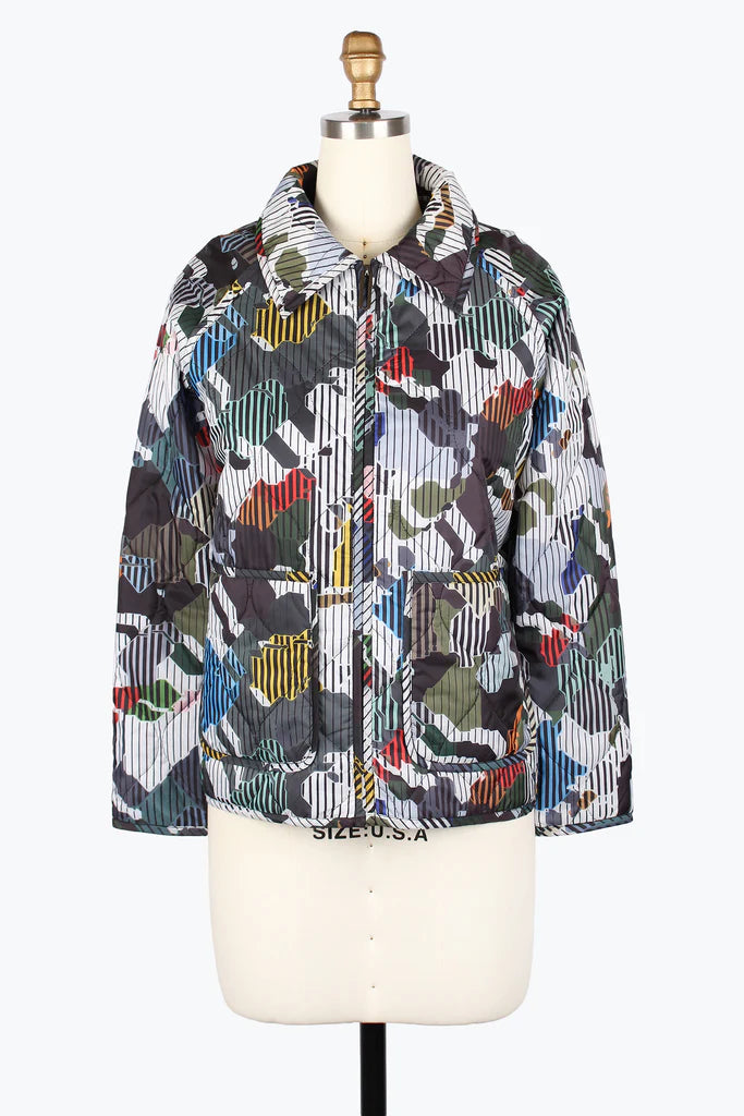 Damee Abstract Quilted Jacket 4973-Mlt F25
