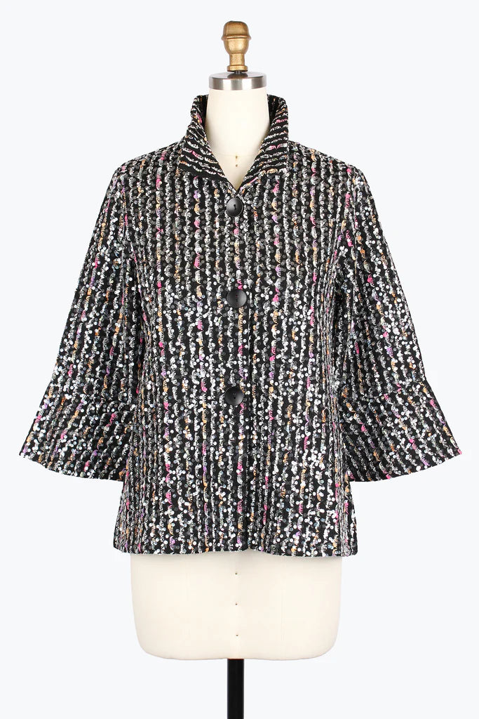 Damee Sequin Chenille Stripe Knit Jacket 4978-Mlt