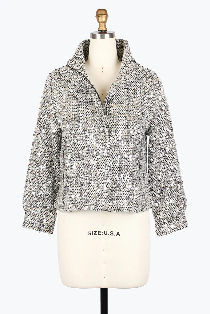 Damee Sequined Tweed Biker Jacket 4983-Blk F25