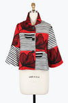 Damee Stripes & Pen Art Cropped Jacket 5007-Blu, Red F25