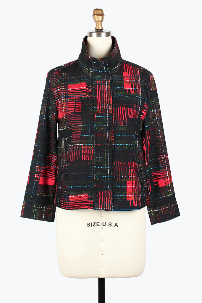 Damee Multi-Stripe Micro Cord Biker Jacket 5020-Red F25