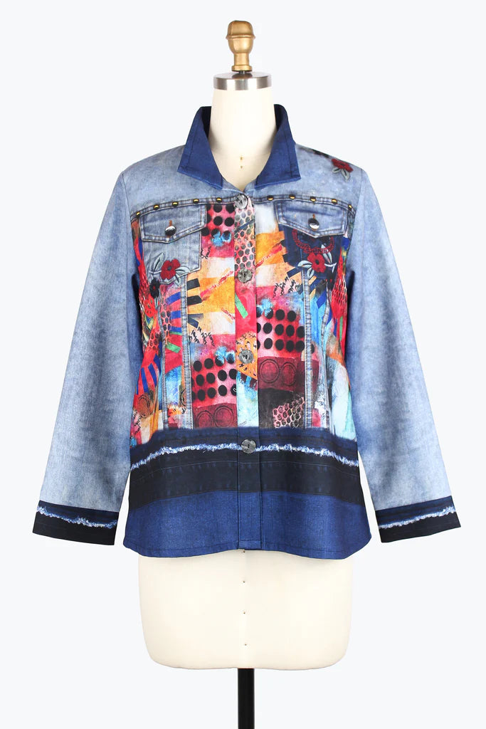 Damee 5030-MLT  ABSTRACT PAINTING DENIM PRINT JKT F25