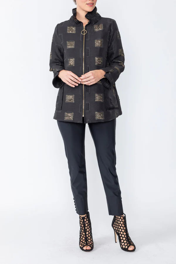 IC Collection METALLIC GEO ZIP-FRONT JACKET Style 5095J