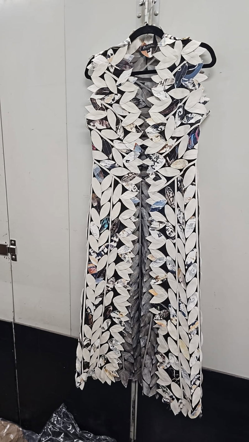 Belgin Francis Classic Leaf Design Leather Maxi Vest - White multi