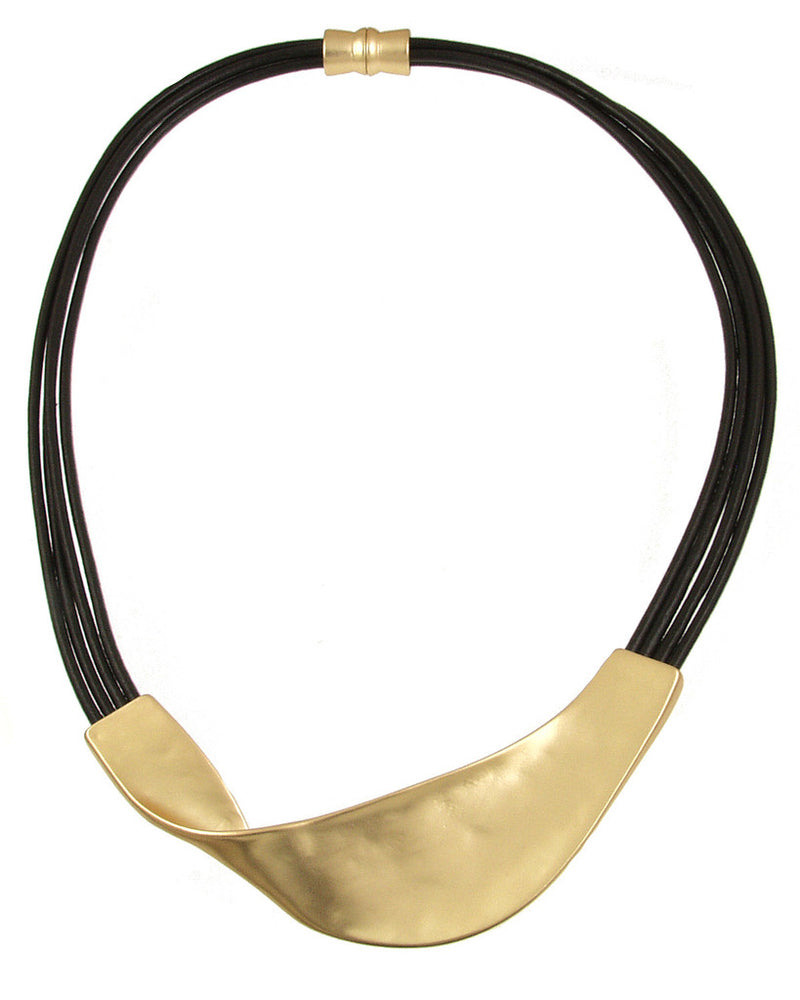 Origin5189-9 - LIGHT MATTE GOLD/BLACK TWIST LEATHER NECKLACE - 18"