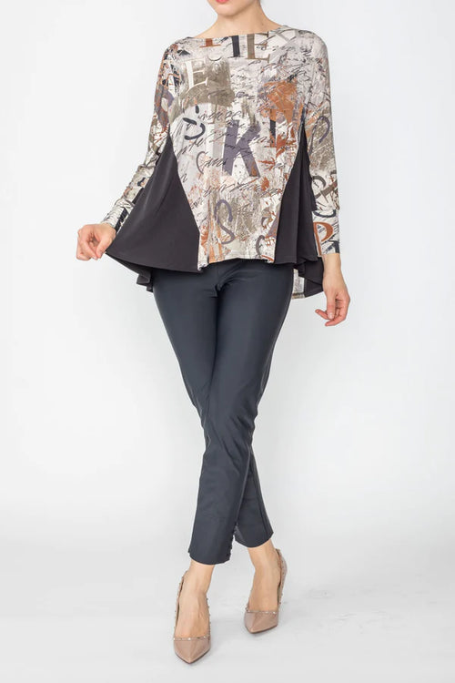 IC Collection Taupe Flake Top W/ Sleeve Contrast Style 5387T