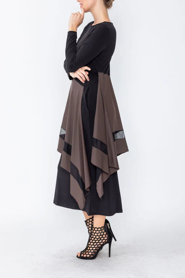Black Boat Neck Asymmetrical Layer Mix Dress Black / Small Black Boat Neck Asymmetrical Layer Mix Dress Black / Small