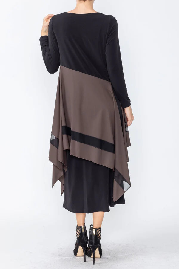 Black Boat Neck Asymmetrical Layer Mix Dress Black / Small Black Boat Neck Asymmetrical Layer Mix Dress Black / Small