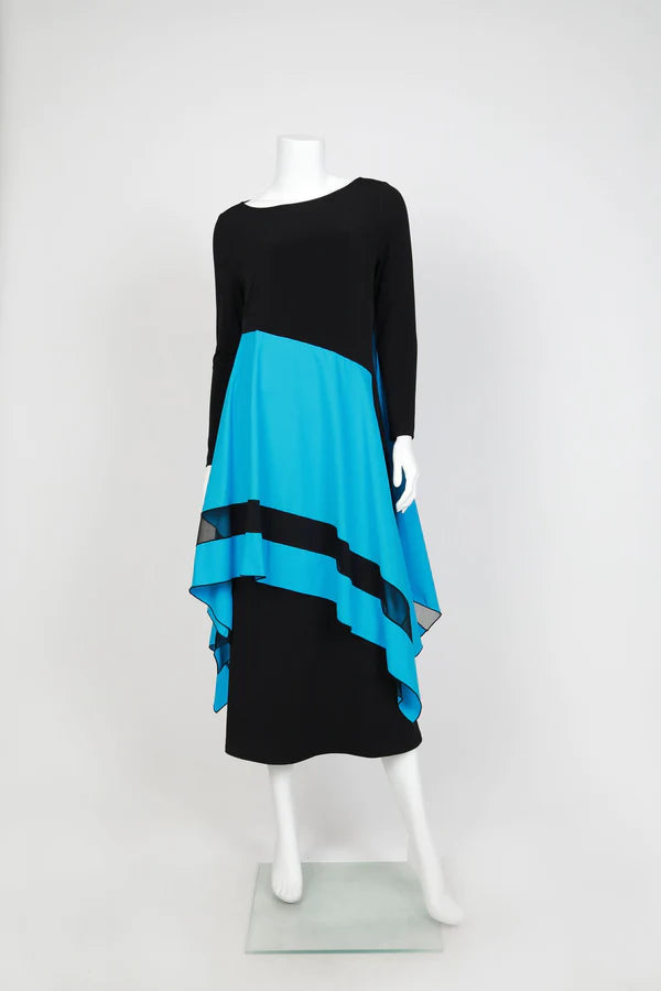 Asymmetrical Dress Blue And Black Combination Dress IC Collection Boat Neck Asymmetrical Layer Mix Dress Style 5610d M Turquoise Asymmetrical Dress Blue And Black Combination Dress IC Collection Boat Neck Asymmetrical Layer Mix Dress Style 5610d M Turquoise