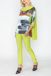 IC Collection Lime Front Print Mix Boxy Top Style 5687T