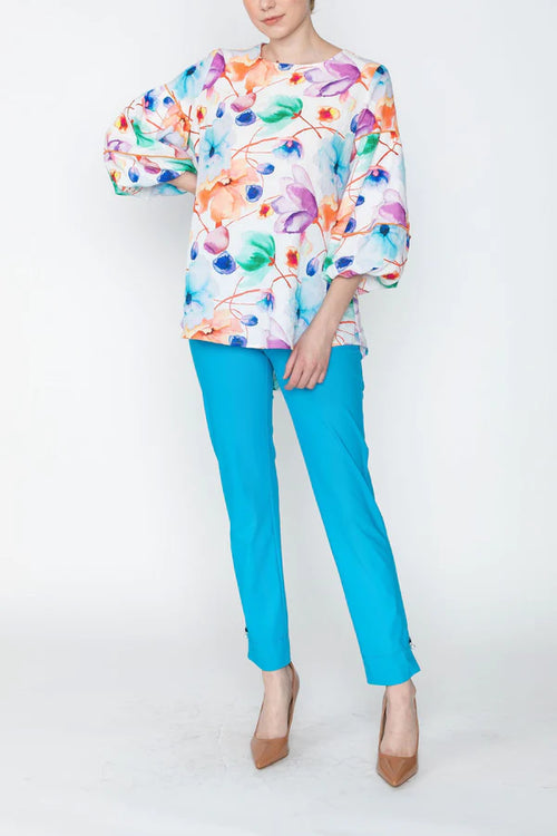 IC Collection FLORAL PRINT PUFF SLEEVE TOP Style 5765T