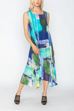 IC Collection SQAURE NECK DRESS W/ ABSTRACT PRINT Style 5783D