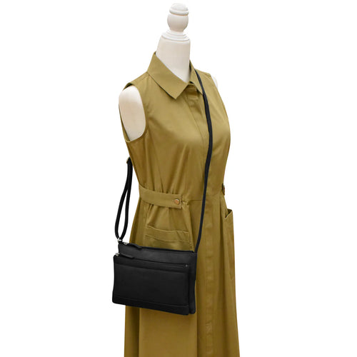 ILI New York Double Zip Haircalf Crossbody Bag Style 6028