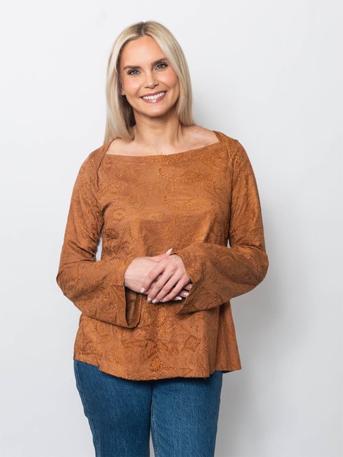 Snoskins Embroidered Suede Scoop Neck Top  64687-F25
