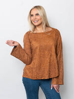 Snoskins Embroidered Suede Scoop Neck Top  64687-F25