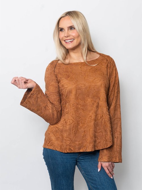 Snoskins Embroidered Suede Scoop Neck Top  64687-F25