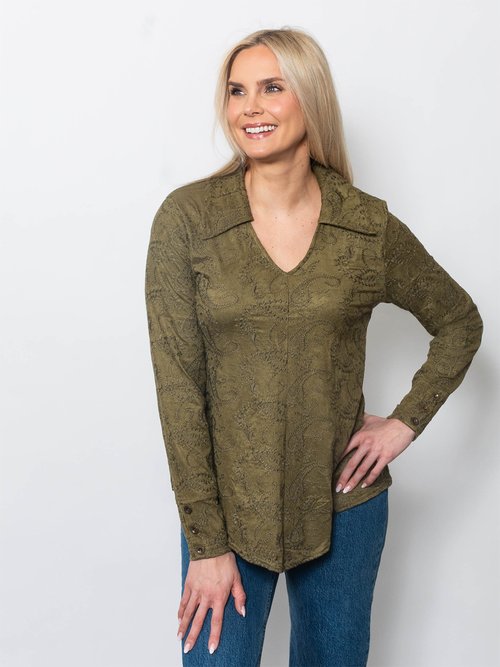 Snoskins Embroidered Suede Johnny Collar Top 64688-F25