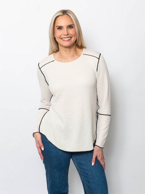 Snoskins Seersucker Crew neck with contrast thread exposed seaming 66692-F25