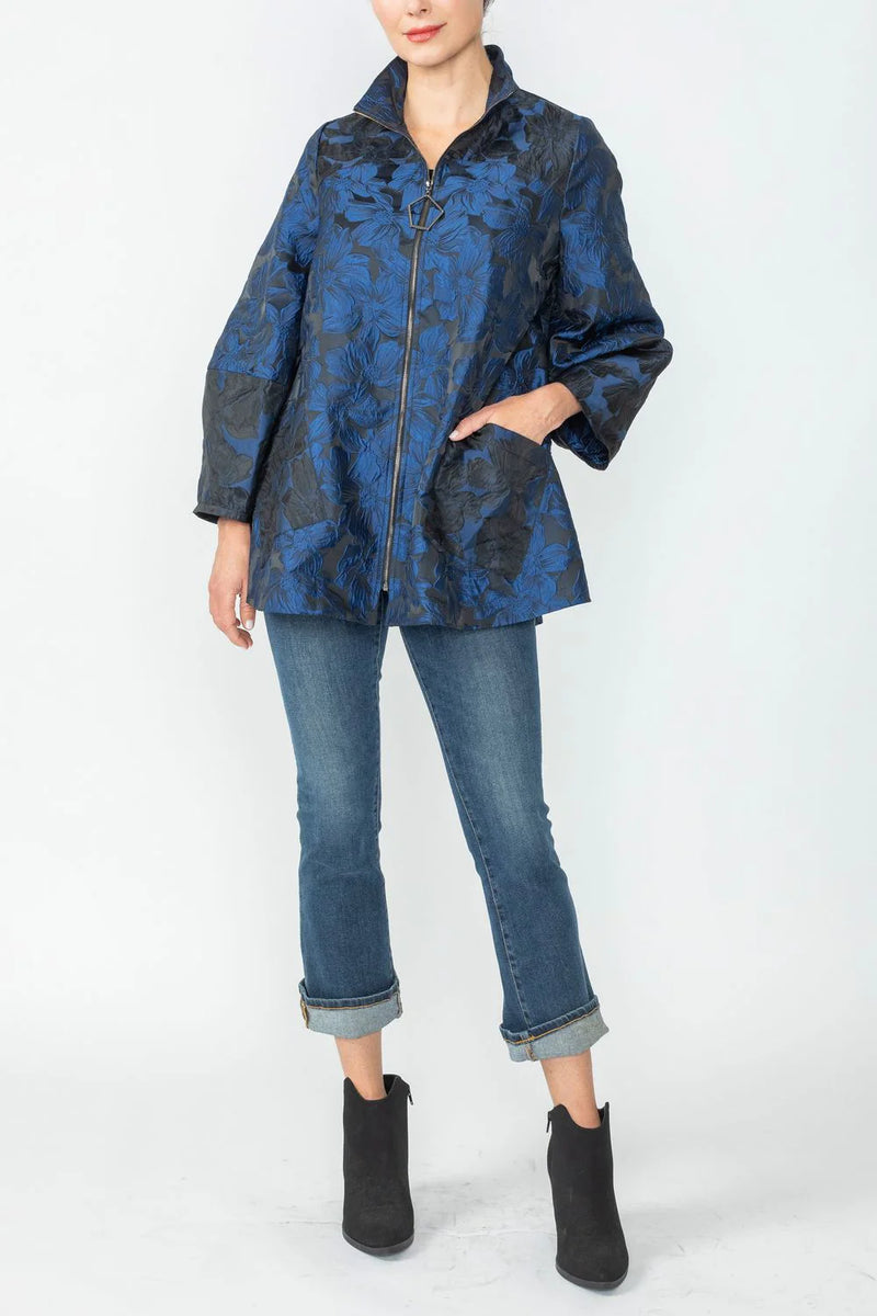 IC Collection Blue Hi Collar Zip Up Jacket 6673J