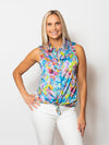 Snoskins Printed Chareuse Sleeveless Button Front Top 68604-25S