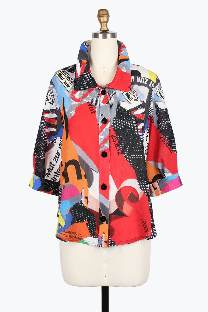 Damee 7115-MLT S25 Collage Art Crinkled Blouse t