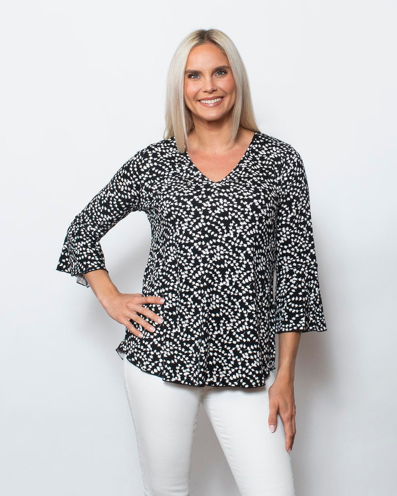 Snoskins Printed Crepe New fabric V-Neck with Flounce Sleeve 72566-24S