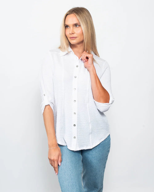 Snoskins Seersucker Collection Button Shirt with shirttail & ¾ Tab Sleeves, Matching Thread 77570-26