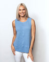 Snoskins Seersucker Knit V-Neck Body skimming with button detail at hip Matching thread Style 77585-24S