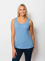 Snoskins Seersucker V-Neck Body Skimming with button Detail Top 77585-25S Matching Thread