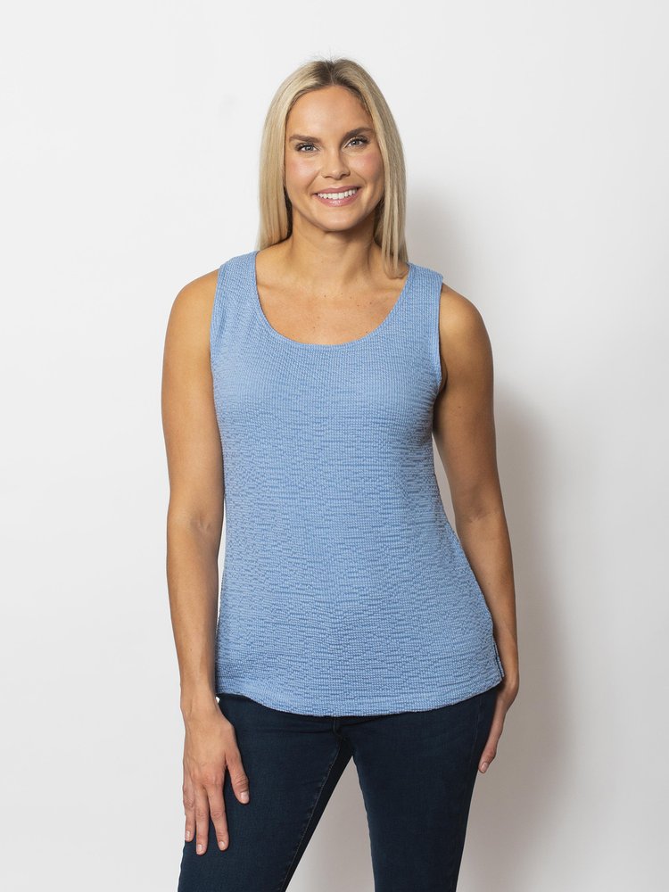 Snoskins Seersucker V-Neck Body Skimming with button Detail Top 77585-25S Matching Thread