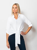 Snoskins Seersucker V-Neck Body Skimming with button Detail Top 77585-25S Matching Thread