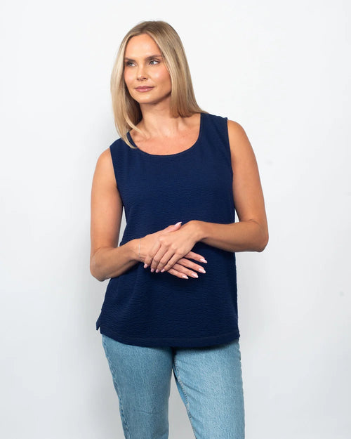 Snoskins Seersucker Collection Tank Top with coverstitch & side slits, Contrast 5 Thread 66723-26