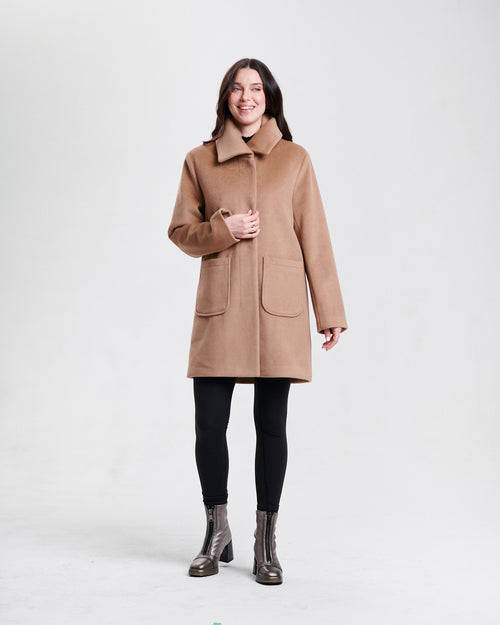 Nikki Jones Melton Coat with hidden Placket 8007-602 F25 Camel, Lt. Grey