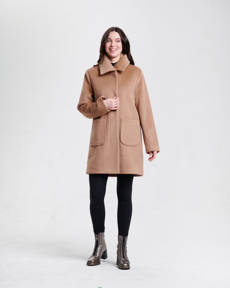 Nikki Jones Melton Coat with hidden Placket 8007-602 F25 Camel, Lt. Grey