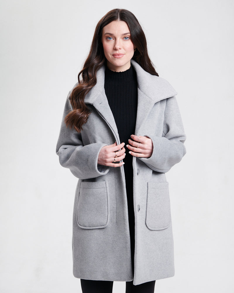 Nikki Jones Melton Coat with hidden Placket 8007-602 F25 Camel, Lt. Grey