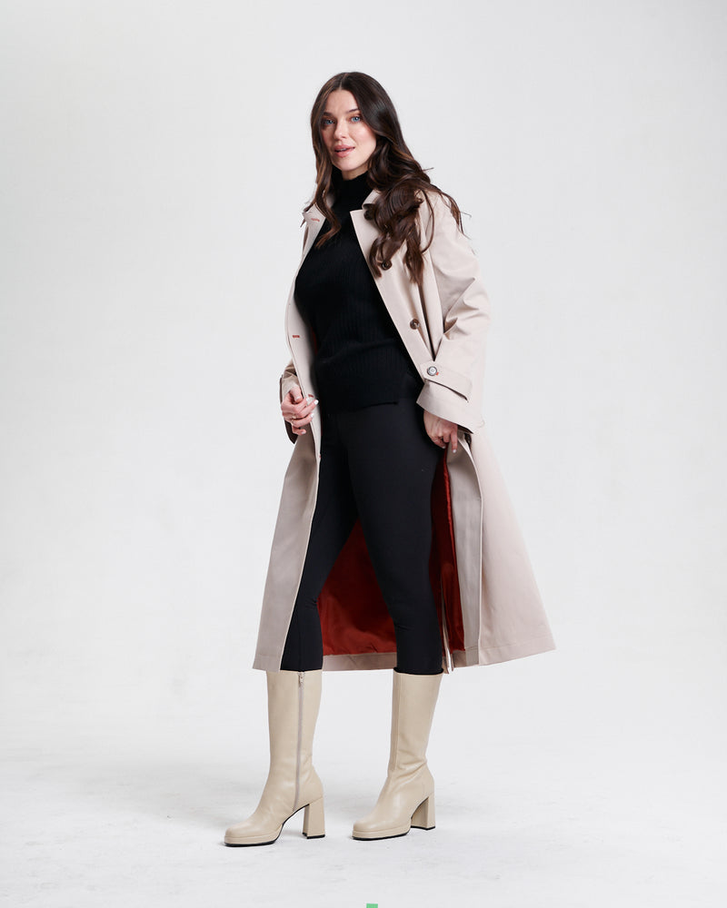 Nikki Jones Trench with back tab detail contrast stitching and lining 8009-397, Birch