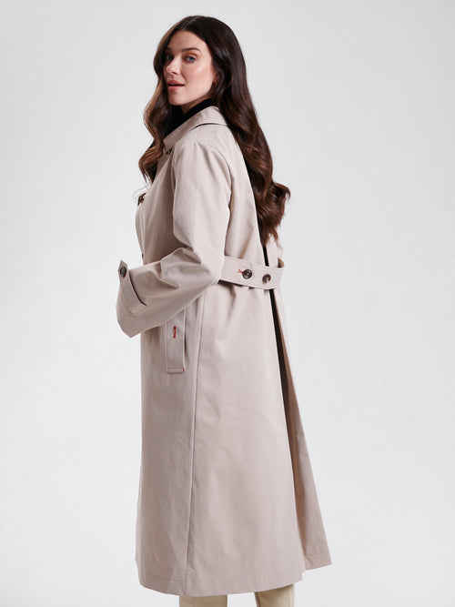 Nikki Jones Trench with back tab detail contrast stitching and lining 8009-397, Birch