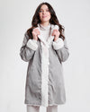 Nikki Jones Reversible faux fur coat with diagonal jacquard stitch 8129-376 F25, Ecru, Teal, Black