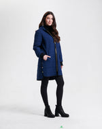 Nikki Jones Lightweight Hooded Puffer Coat with Snap at sides (Water Resistant) 8135-333 F25 Oyster, Navy