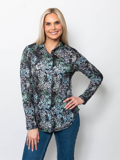 Snoskins Printed Crinkle Mesh Button Shirt 89379-F25