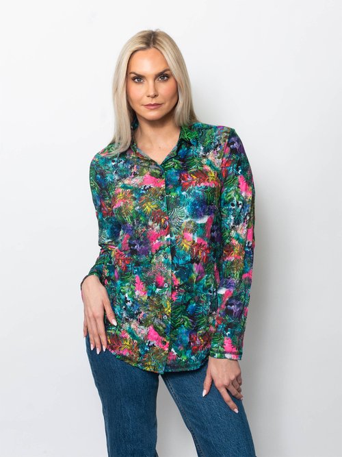 Snoskins Printed Crinkle Mesh Button Shirt 89379-F25