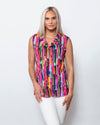 SnoSkins Printed Crinkle Mesh Sleeveless Cowl Top w/side slits 89518-24S