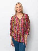 Snoskins Printed Crinkle Mesh V-Neck top 89532-F25