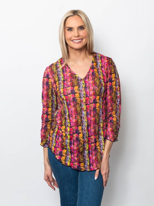 Snoskins Printed Crinkle Mesh V-Neck top 89532-F25