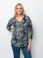 Snoskins Printed Crinkle Mesh V-Neck top 89532-F25