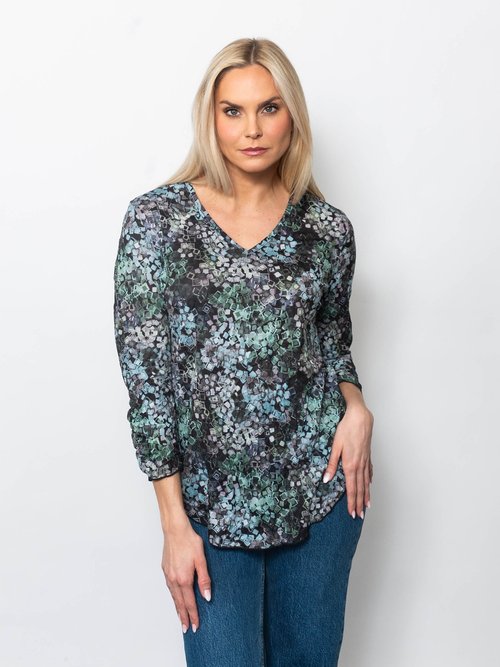Snoskins Printed Crinkle Mesh V-Neck top 89532-F25