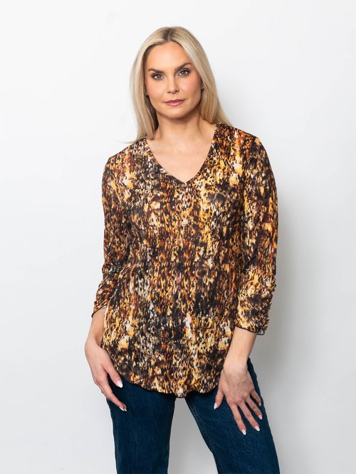 Snoskins Printed Crinkle Mesh V-Neck top 89532-F25