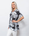 SnoSkins Printed Crinkle Mesh V-Neck with front tie and rouched elbow sleeves 89564-24S