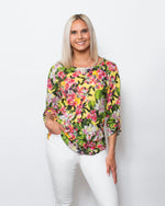 SnoSkins Printed Crinkle Mesh V-Neck with Assymetric hem 89595-24S